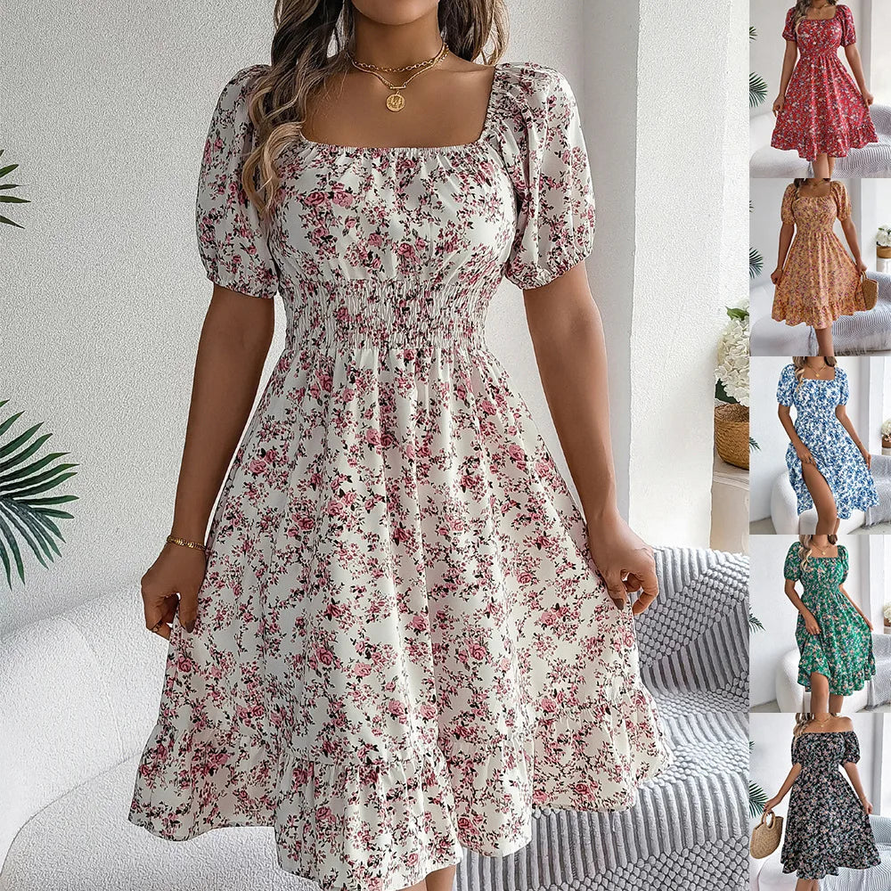 Women's Floral 3D Print Square Neck Dress